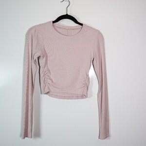 Lululemon Scoop Neck Ribbed Ruched Stretch Side Long Sleeve Cropped Shirt Top 6